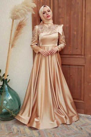 Neva Style - Luxury Gold Islamic Dresss 22351GOLD - 2