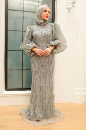 Neva Style - Luxury Grey Hijab Prom Dress 8321GR - 3