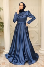 Neva Style - Luxury İndigo Blue Islamic Dress 22351IM - Thumbnail