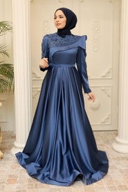Neva Style - Luxury İndigo Blue Islamic Dress 22351IM - Thumbnail