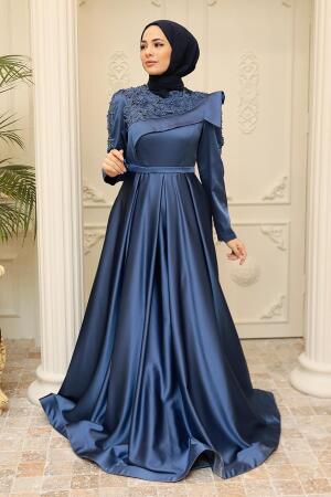 Neva Style - Luxury İndigo Blue Islamic Dress 22351IM - Thumbnail