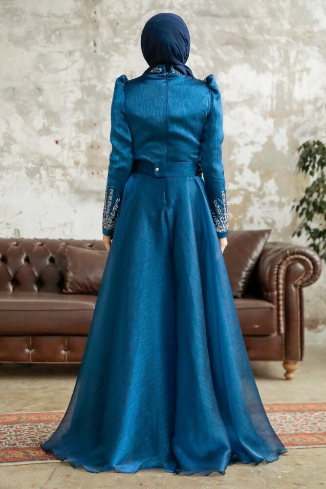Neva Style - Luxury İndigo Blue Muslim Evening Gown 3774IM - 3