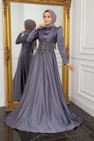 Neva Style - Luxury İndigo Blue Muslim Long Sleeve Dress 22640IM - 1