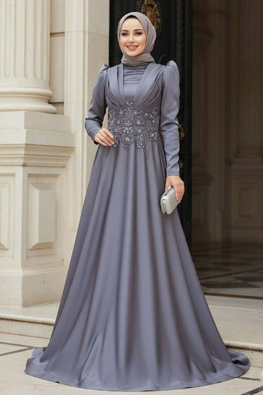 blue muslim dress Neva Style Length:32 Scalloped Sash Belt in 6DRES02890 Evening dresses keyhole cutout at back