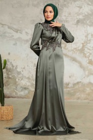 Neva Style - Luxury Khaki Hijab Evening Dress 22830HK - Thumbnail