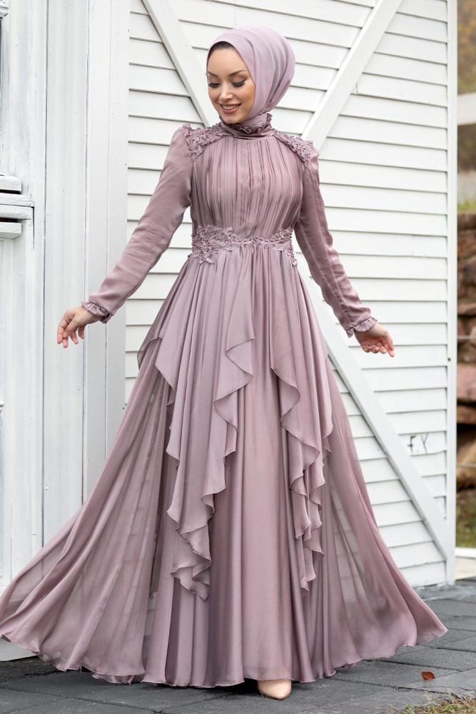 Neva Style -Luxury Mink Muslim Long Sleeve Dress 21850V - 1