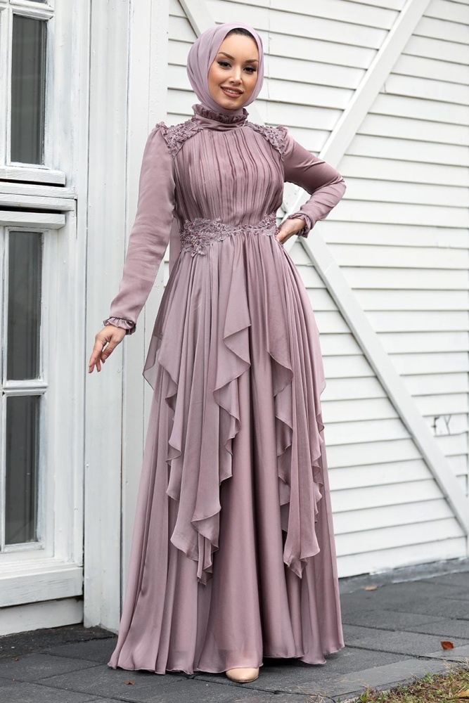 Neva Style -Luxury Mink Muslim Long Sleeve Dress 21850V - 3