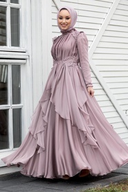 Neva Style -Luxury Mink Muslim Long Sleeve Dress 21850V - Thumbnail