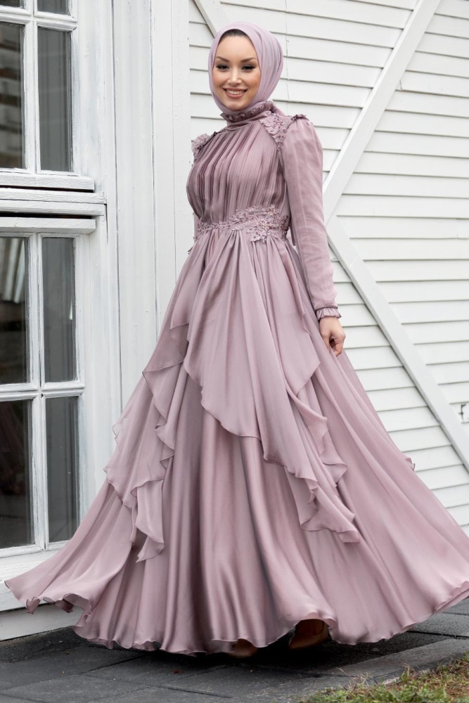 Neva Style -Luxury Mink Muslim Long Sleeve Dress 21850V - 2