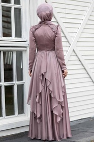 Neva Style -Luxury Mink Muslim Long Sleeve Dress 21850V - Thumbnail