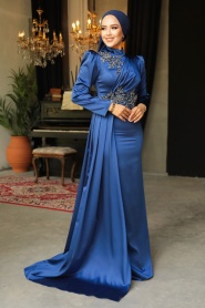 Neva Style - Luxury Navy Blue Hijab Evening Dress 22830L - Thumbnail