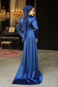 Neva Style - Luxury Navy Blue Hijab Evening Dress 22830L - Thumbnail