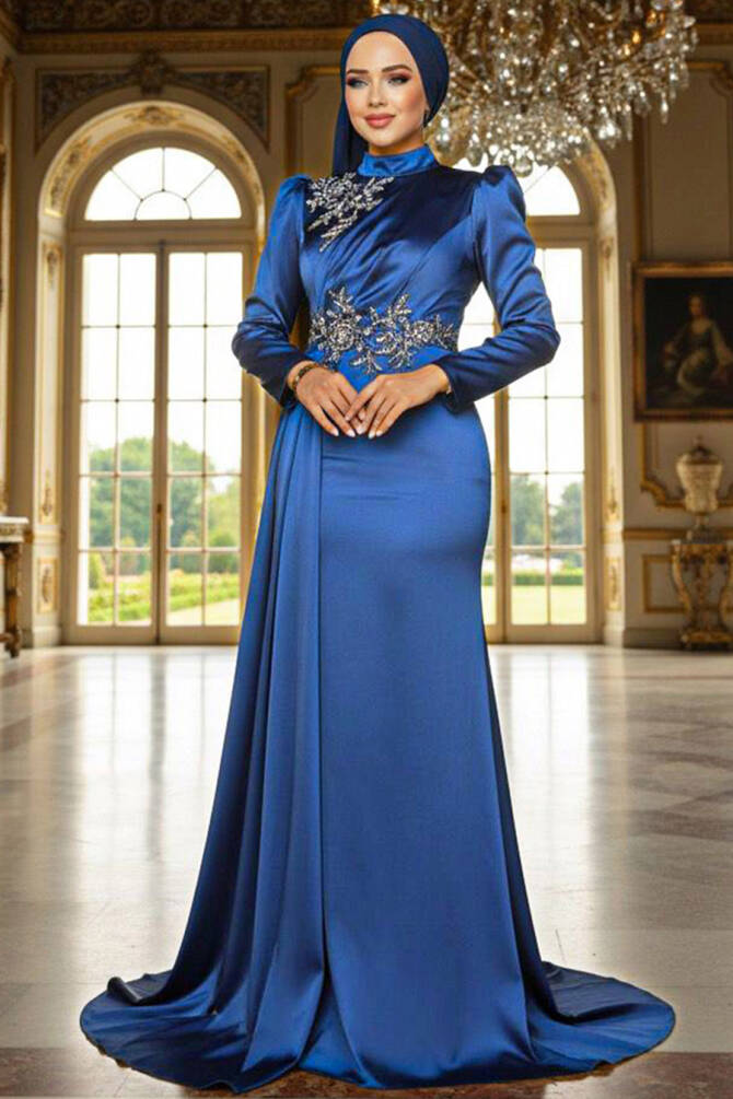 Neva Style - Luxury Navy Blue Hijab Evening Dress 22830L - 1
