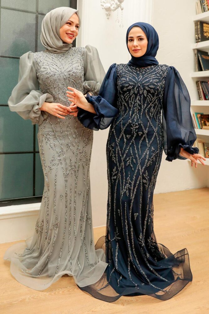 Neva Style - Luxury Navy Blue Hijab Prom Dress 8321L - 3