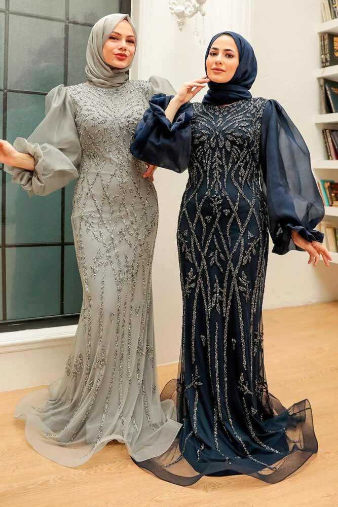 Neva Style - Luxury Navy Blue Hijab Prom Dress 8321L - 5