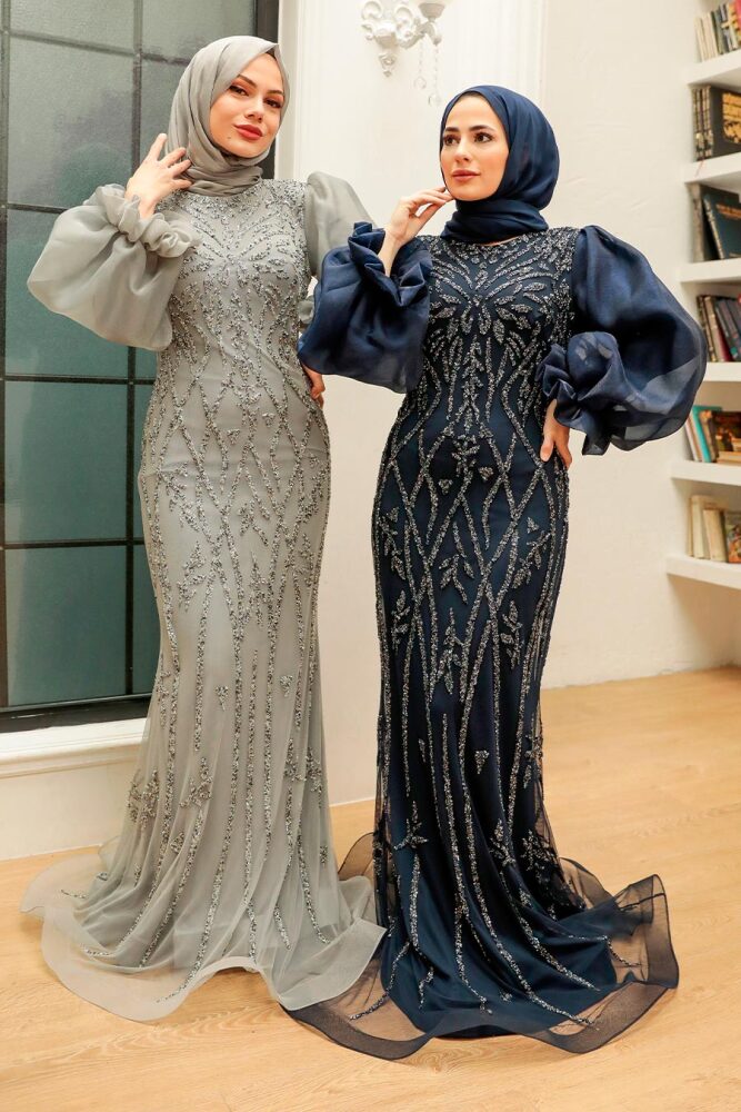 Neva Style - Luxury Navy Blue Hijab Prom Dress 8321L - 6