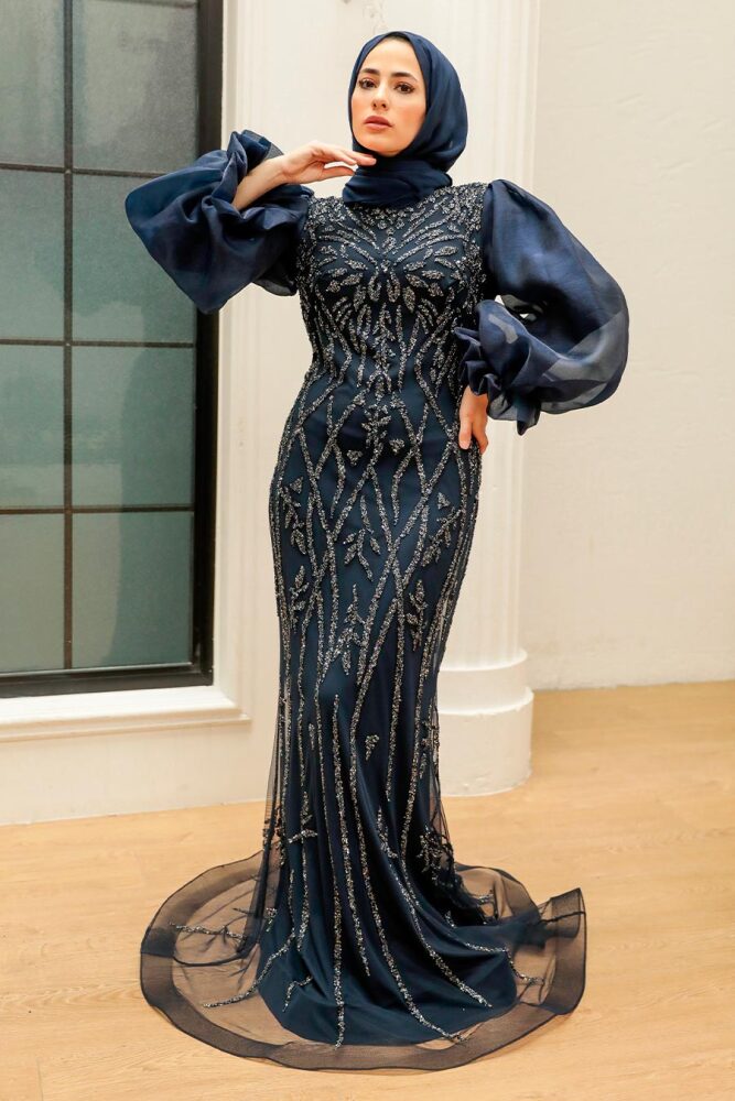 Neva Style - Luxury Navy Blue Hijab Prom Dress 8321L - 1
