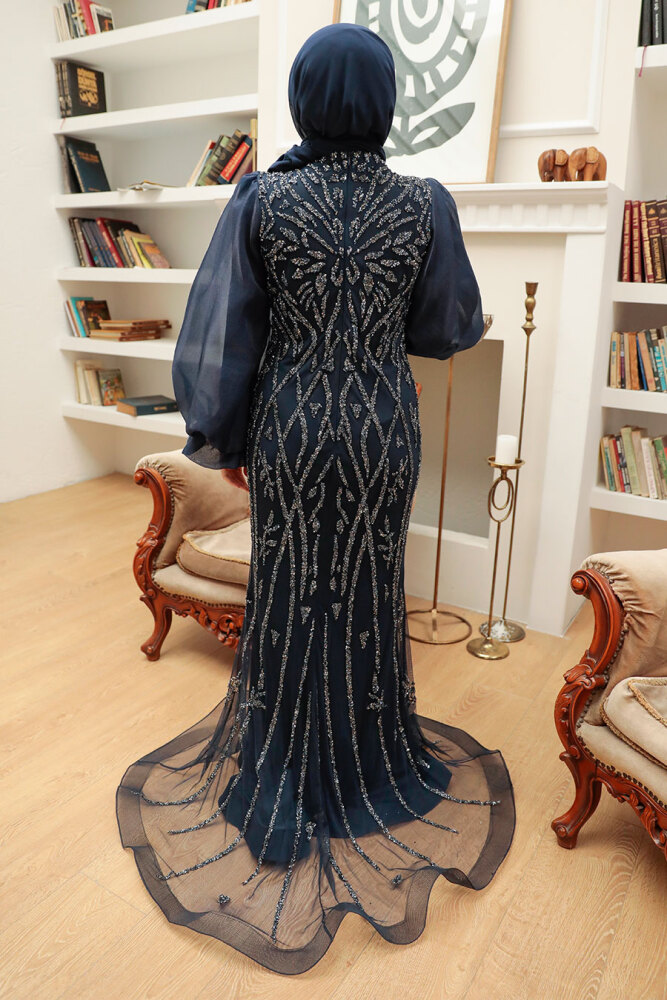Neva Style - Luxury Navy Blue Hijab Prom Dress 8321L - 7