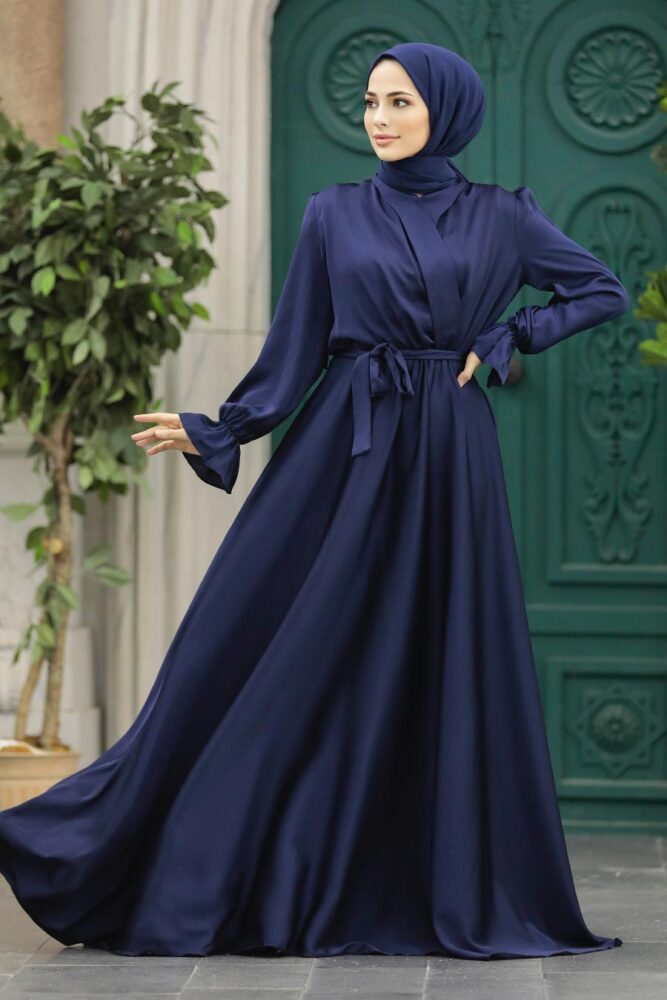 Luxury Navy Blue Modest Islamic Clothing Wedding Dress 39192L - 1