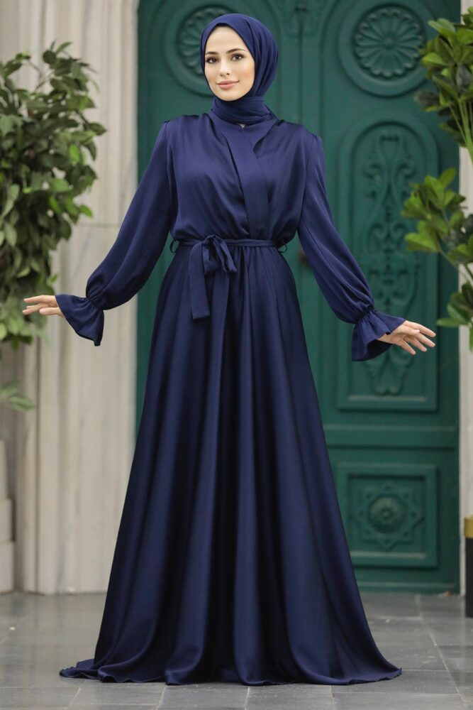 Luxury Navy Blue Modest Islamic Clothing Wedding Dress 39192L - 2
