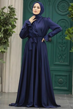 Luxury Navy Blue Modest Islamic Clothing Wedding Dress 39192L - 3