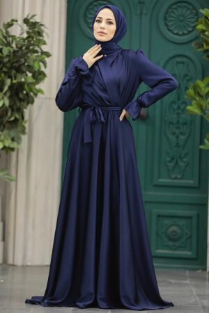 Neva Style - Luxury Navy Blue Modest Islamic Clothing Wedding Dress 39192L - Thumbnail