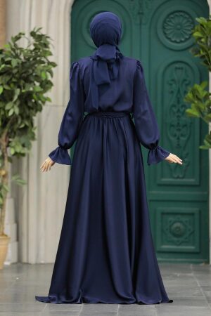 Luxury Navy Blue Modest Islamic Clothing Wedding Dress 39192L - 4