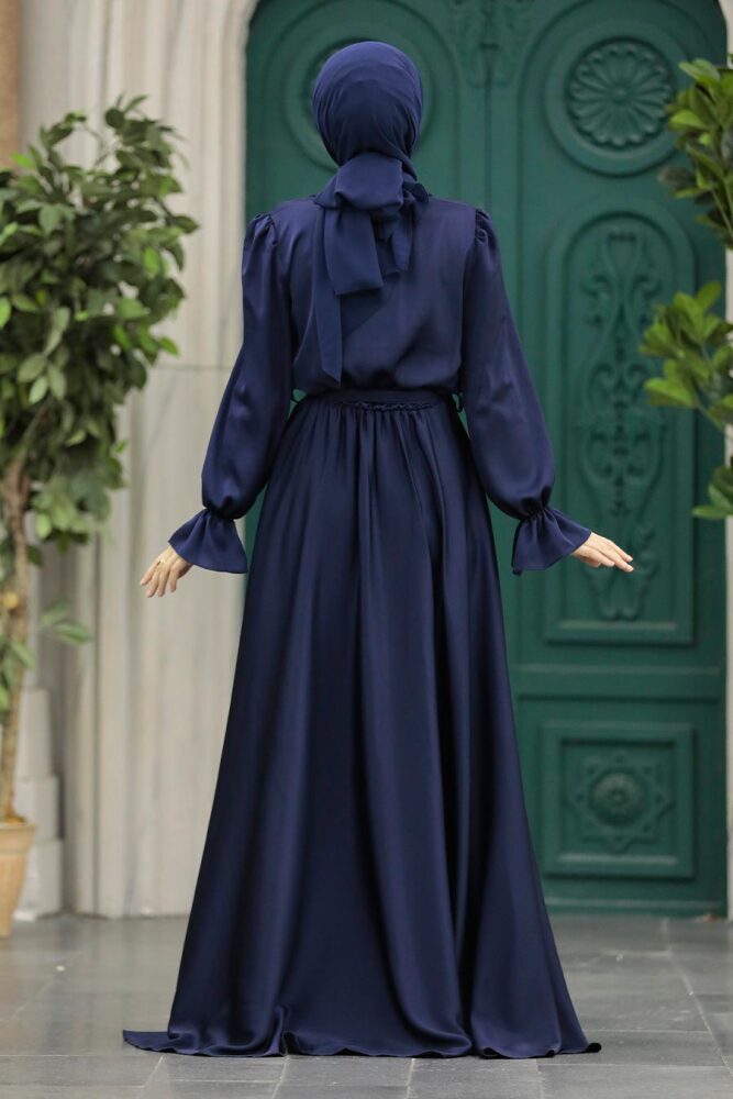 Luxury Navy Blue Modest Islamic Clothing Wedding Dress 39192L - 4