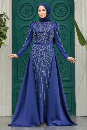 Luxury Navy Blue Muslim Bridal Dress 42081L - 1