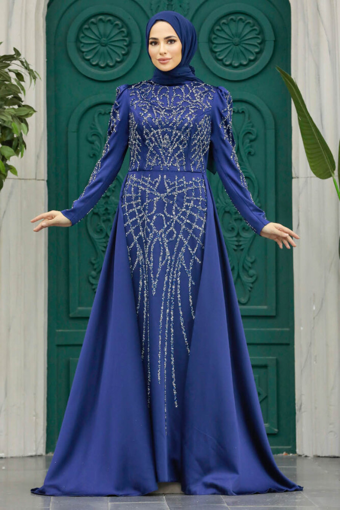 Luxury Navy Blue Muslim Bridal Dress 42081L - 1
