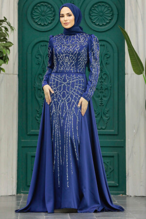 Luxury Navy Blue Muslim Bridal Dress 42081L - 2