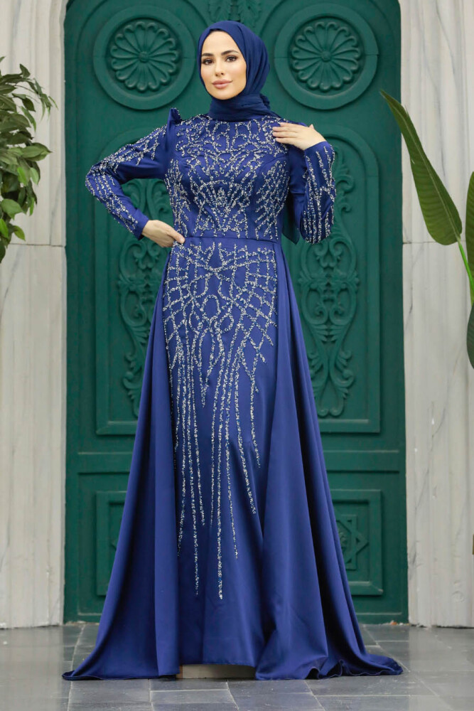 Luxury Navy Blue Muslim Bridal Dress 42081L - 3
