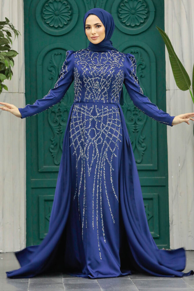 Luxury Navy Blue Muslim Bridal Dress 42081L - 4