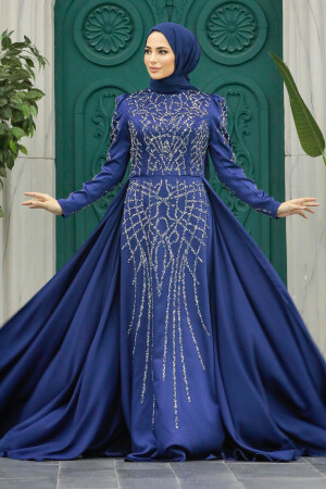 Luxury Navy Blue Muslim Bridal Dress 42081L - 5