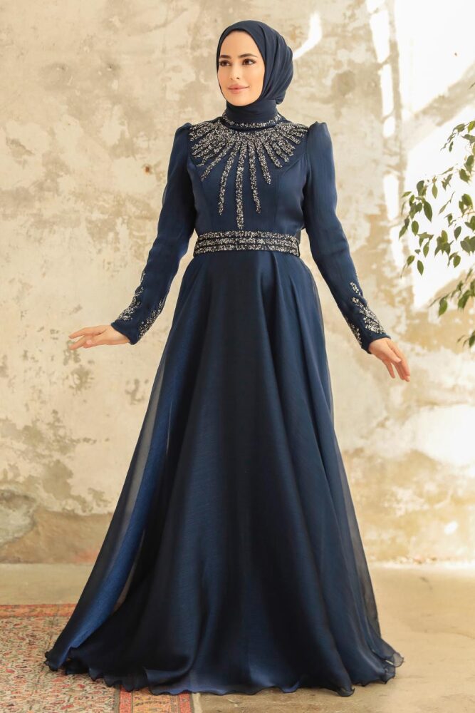 Neva Style - Luxury Navy Blue Muslim Evening Gown 3774L - 1