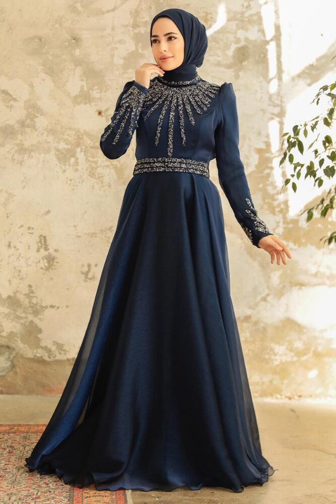 Neva Style - Luxury Navy Blue Muslim Evening Gown 3774L - 2
