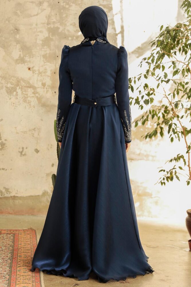 Neva Style - Luxury Navy Blue Muslim Evening Gown 3774L - 4