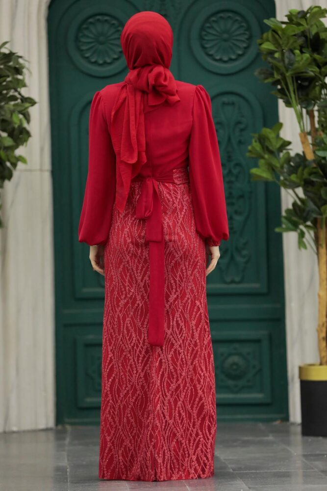 Luxury Red Islamic Clothing Evening Gown 22213K - 3