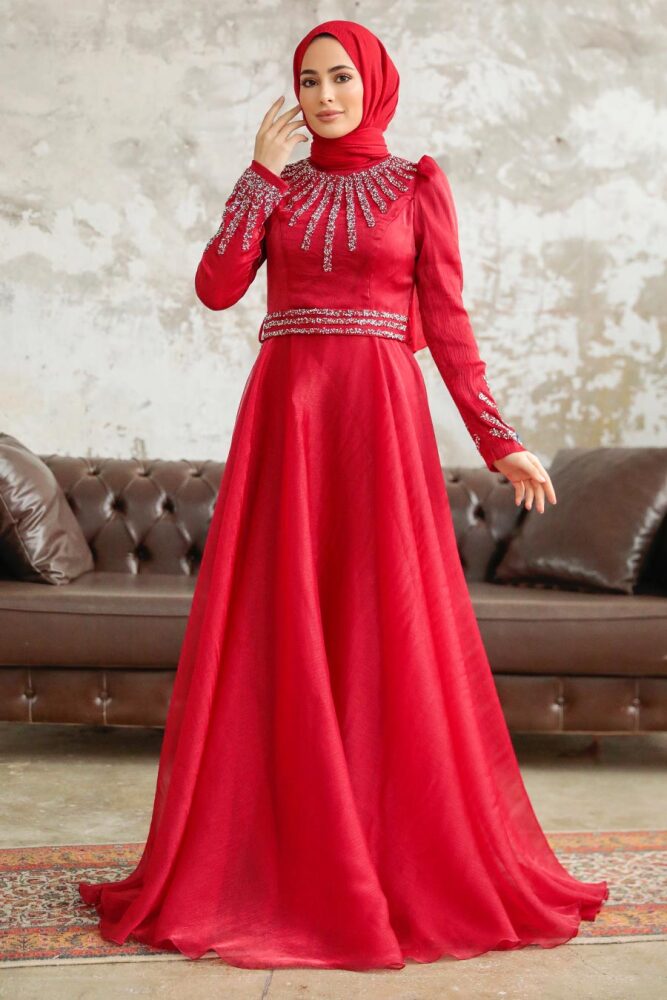 Neva Style - Luxury Red Muslim Evening Gown 3774K - 2
