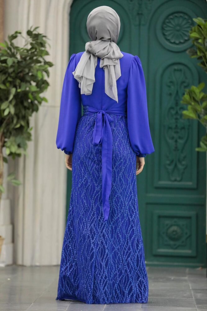 Luxury Sax Blue Islamic Clothing Evening Gown 22213SX - 4