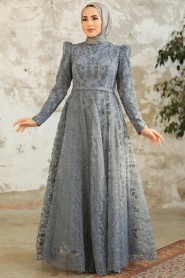 Neva Style - Luxury Smoke Color Muslim Wedding Dress 22780FU - Thumbnail