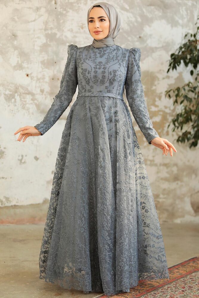 Neva Style - Luxury Smoke Color Muslim Wedding Dress 22780FU - 2