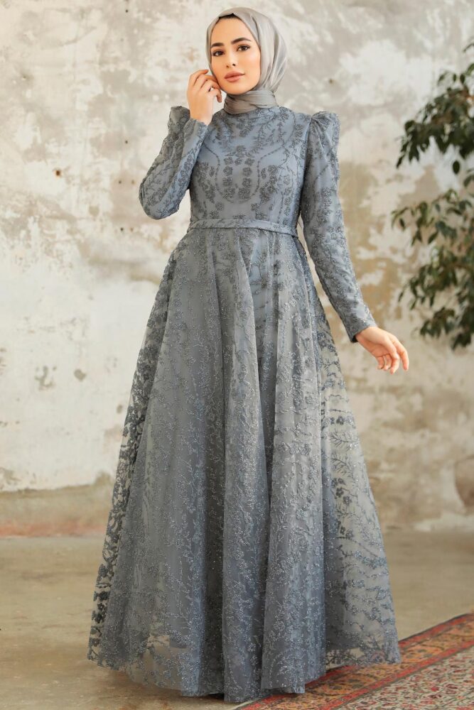 Neva Style - Luxury Smoke Color Muslim Wedding Dress 22780FU - 3