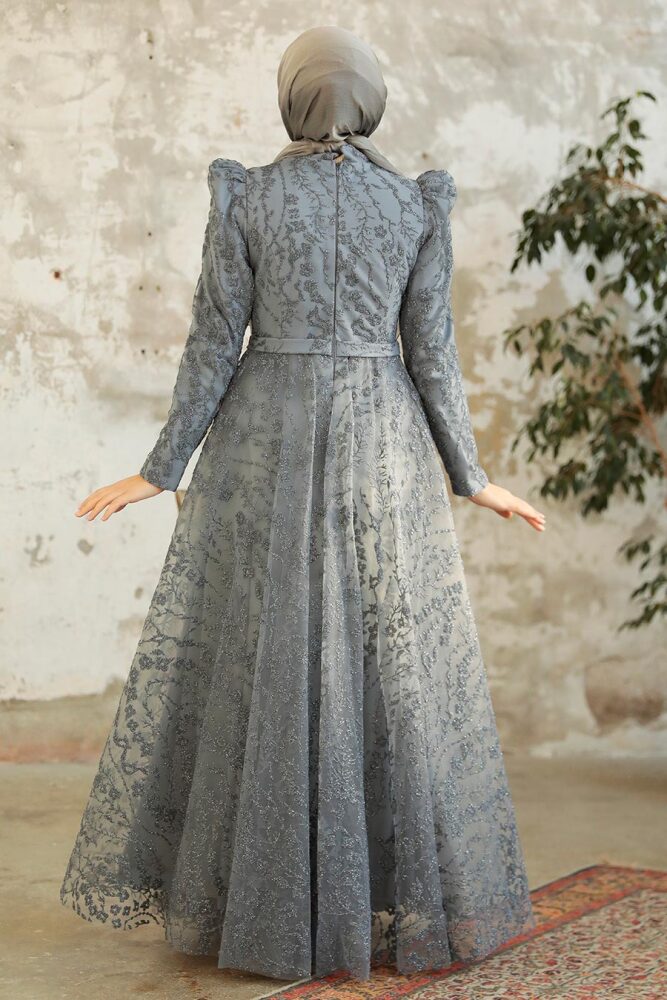 Neva Style - Luxury Smoke Color Muslim Wedding Dress 22780FU - 4