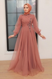 Neva Style - Luxury Terra Cotta Hijab Dress 22551KRMT - Thumbnail