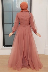 Neva Style - Luxury Terra Cotta Hijab Dress 22551KRMT - Thumbnail