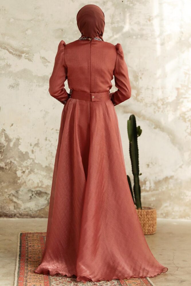 Neva Style - Luxury Terra Cotta Muslim Evening Gown 3774KRMT - 3