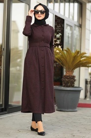 Neva Style - Mahogany Hijab Coat 1168BR - Thumbnail