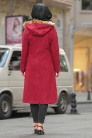 Neva Style - Mahogany Hijab Coat 90240BR - Thumbnail