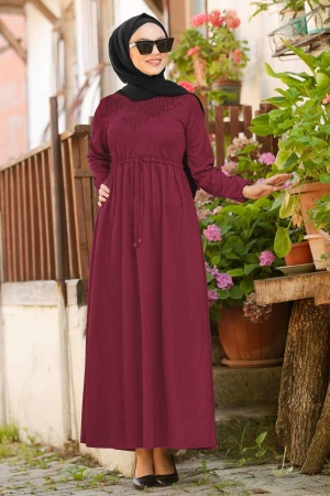 Neva Style - Mahogany Hijab Dress 3336BR - 1